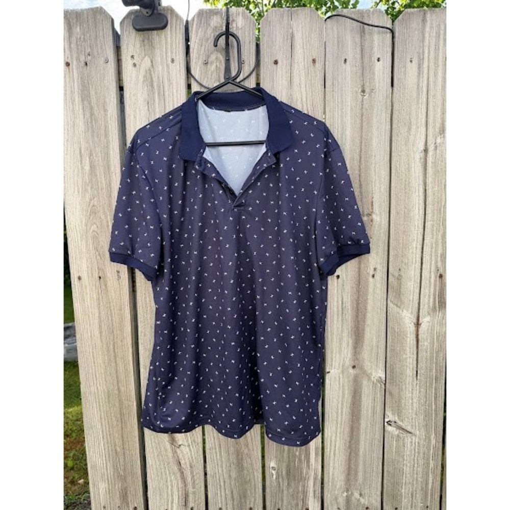 Golf Equestrian Unbranded Horse Print Polo Shirt Mens L Navy Blue‎